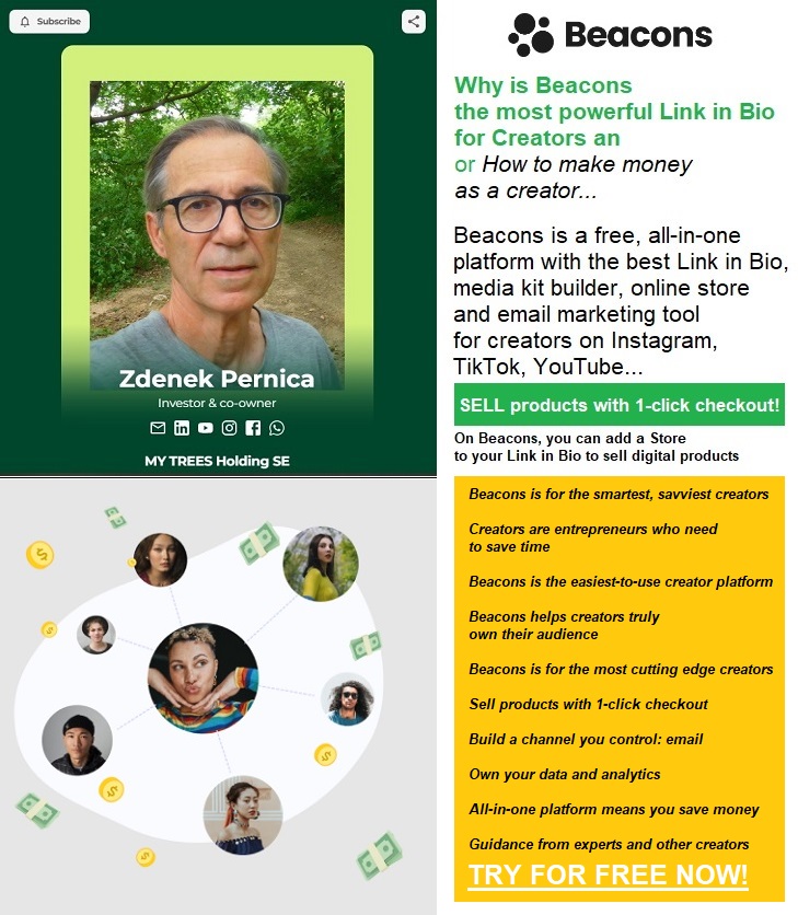 Zdenek Pernica - partner of Beacons.ai. Beacons is a free, all-in-one platform with the best link in bio, media kit builder, online store and email marketing tool for creators on Instagram, TikTok, YouTube... Try or free now!