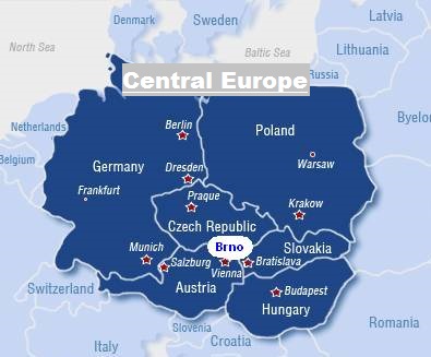 Central Europe Map - Prague capital (Czech Republic), Vienna capital (Austria), Bratislava capital (Slovakia), Berlin capital (Germany), Budapest capital (Hungary), Warsaw capital (Poland)