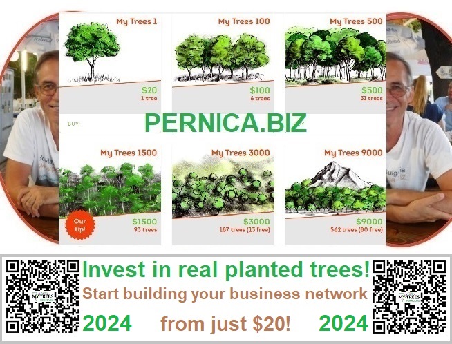PERNICA.BIZ / MY TREES: Invest in real planted trees! Start building your business network from just 20 USD! QR code registration.