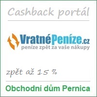 Obchodní dům Pernica – partner cashback portálu Vratnepenize.cz: má 406 partnerských e-shopů a odměny za nákupy až 15 %. Možnost nákupu přes mobilní aplikaci. Vstupní bonus je 50 Kč a odměna za doporučení 200 Kč. Cashback portál Vratné peníze nabízí rovněž kupóny na slevy a hromadné slevy (cashback + slevový portál).