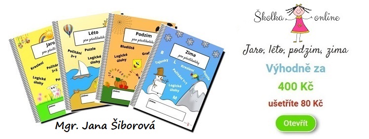 Mgr. Jana Šiborová / Skolka-online.cz: Kompletní sada 4 souborů (PDF formát) pracovních listů pro předškoláky – Jaro, Léto, Podzim, Zima – za výhodnou cenu 400 Kč - ušetříte 80 Kč